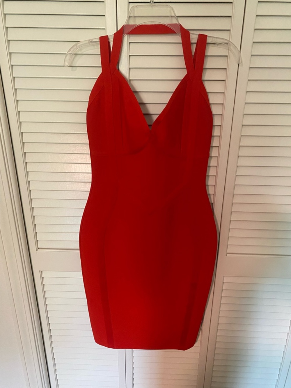 NWT Bright Red Rosedress Halter Bodycon Mini Dress Size M